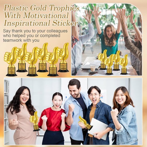 Highergo 24 Pcs Gold Thumbs Up Award Trophies - 5 Inch Plastic Cups for Employee Rewards & Party Favors
