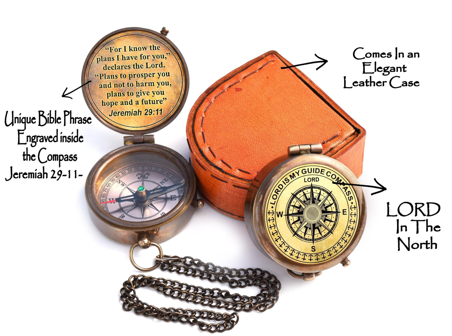 For I Know The Plans I Have For You, Jeremiah 29:11, Solid Brass Directional Engraved Compass, Baptism Gifts for Boys Girls, First Communion, Christian Gifts for Men, First Confirmation Gifts for Boys