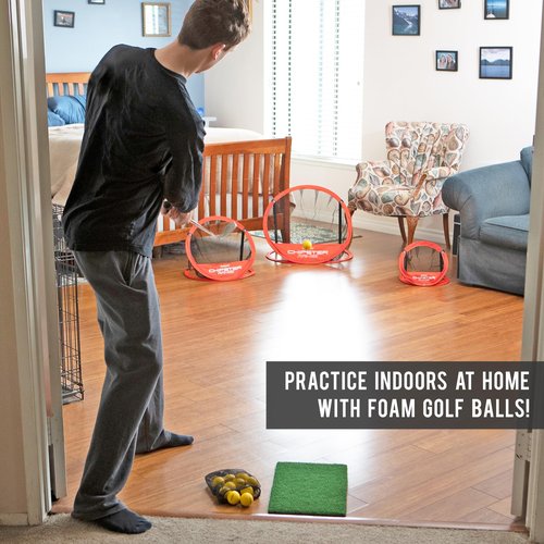 GoSports CHIPSTER Range - 3 Piece Golf Chipping Practice Net Target System with Carrying Case, Red