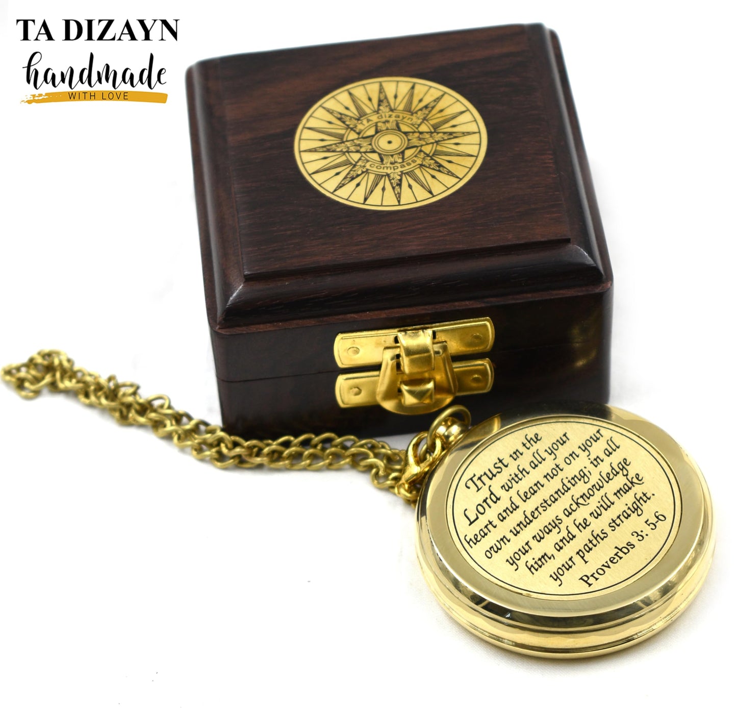 Trust in The Lord with All Your Heart -Proverbs 3: 5-6 Quote Engraved Compass with Wooden Box, Greeting Card, Compass Gift, Graduation Day Gifts 2026 for Women Mens Boy Girls