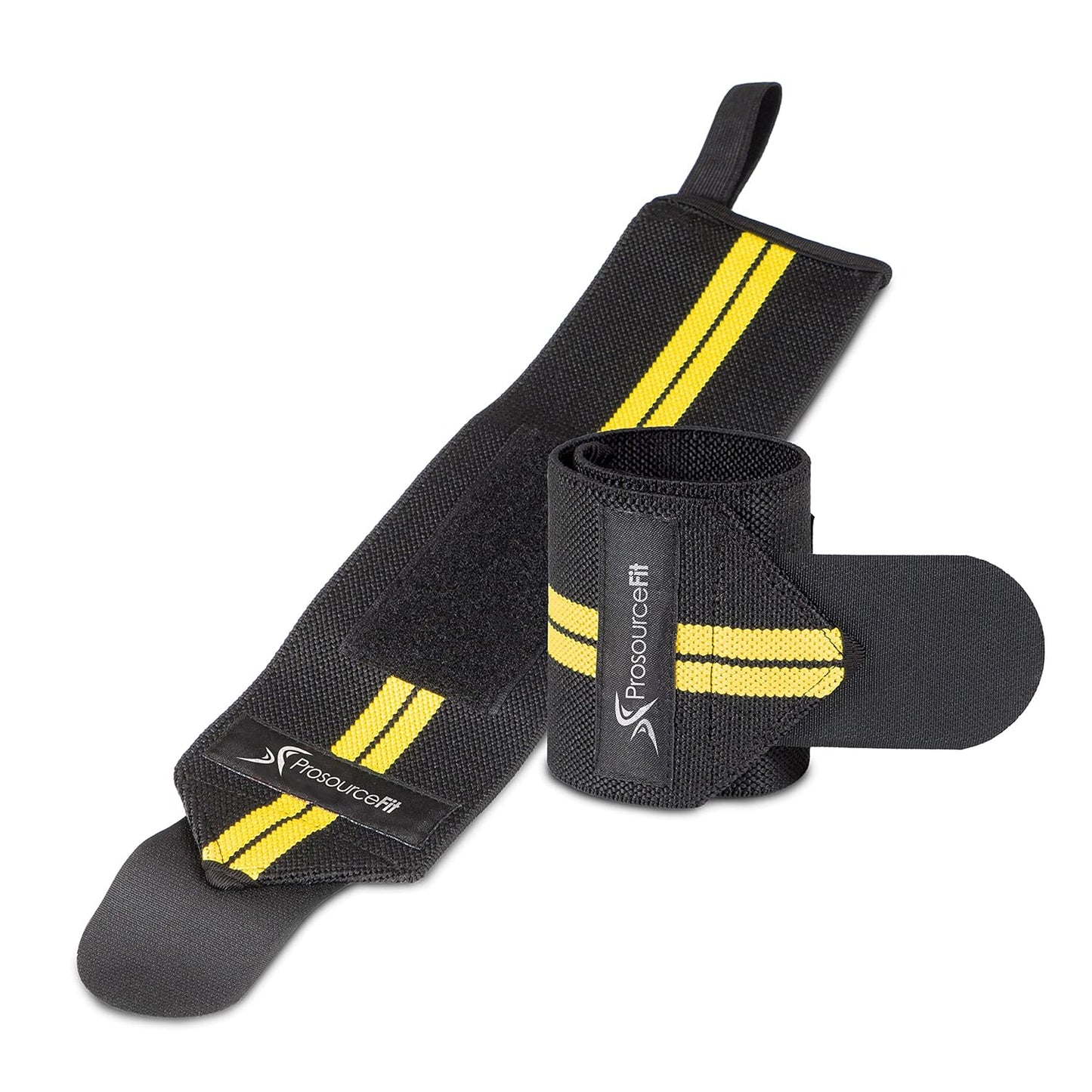 ProsourceFit Barbell Weight Lifting Wrist Wraps - Supportive Design with Thumb Loop | Yellow