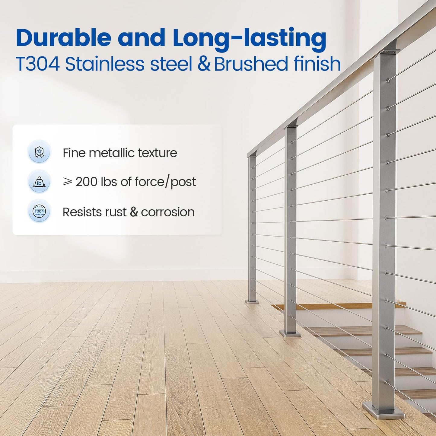 Muzata Cable Railing Post 42 Inch 42"x2"x2" Level Drilled Surface Mount Brushed T304 Stainless Steel Cable Railing System Kit Indoor Outdoor with Paper User Guide PS02 LH4L