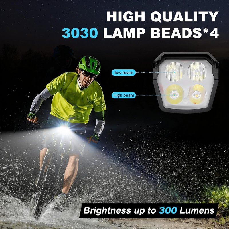 300 Lumens 8 Modes + Solar Energy Rechargeable Bike Lights for Night Riding | USB Rechargeable Front & Rear Bicycle Lights with 120dB Horn for Road | Waterproof LED Bike Headlight for Mountains