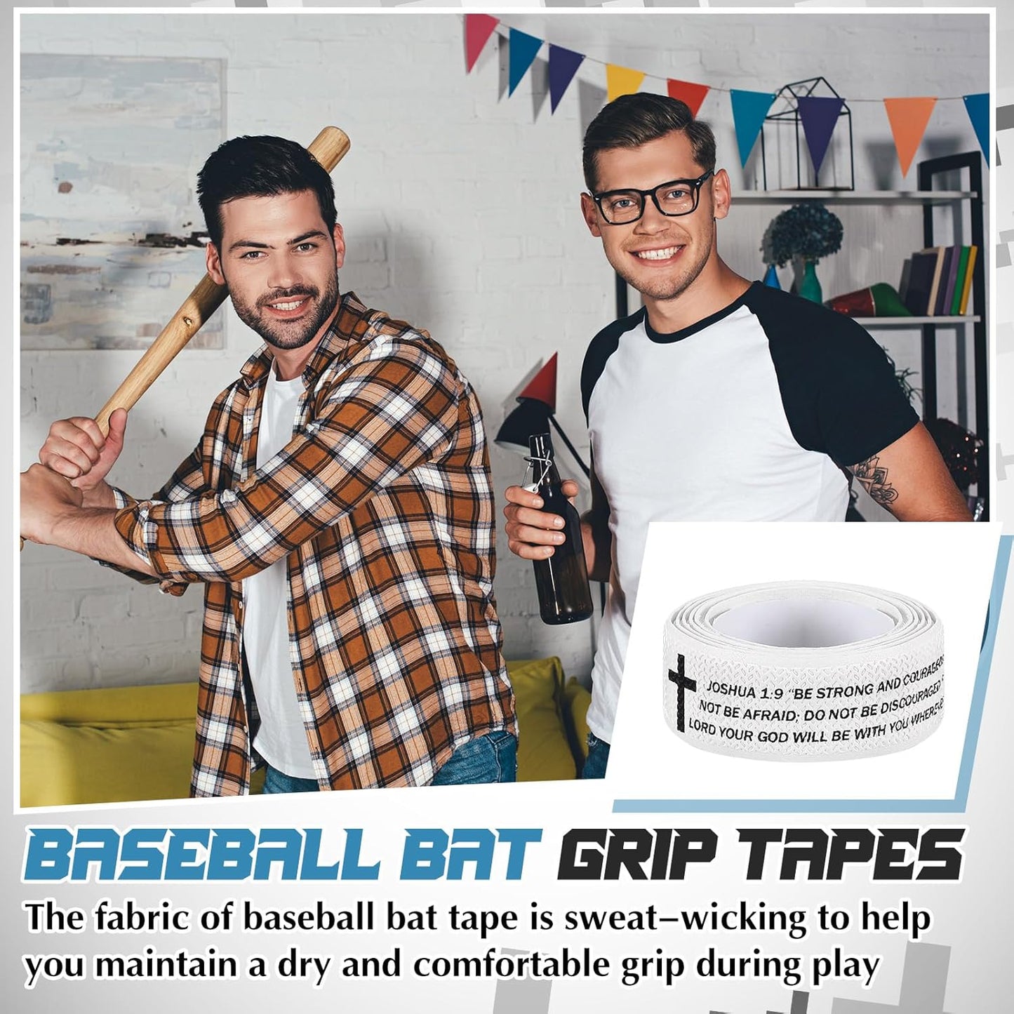 Pushglossy Christian Baseball Bat Grip Tape - 1.5mm Precut Full Adhesive Non-Slip Design with Faith Cross
