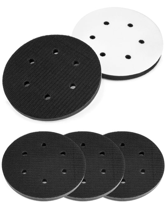 QWORK 6-Inch Hook and Loop Sanding Pad Interface, Durable Sponge Construction, 5 Pack - Compatible with Random Orbital Sanders, Ideal for Metal, Wood, Ceramics, Glass, Automotive, and Marine Polishing