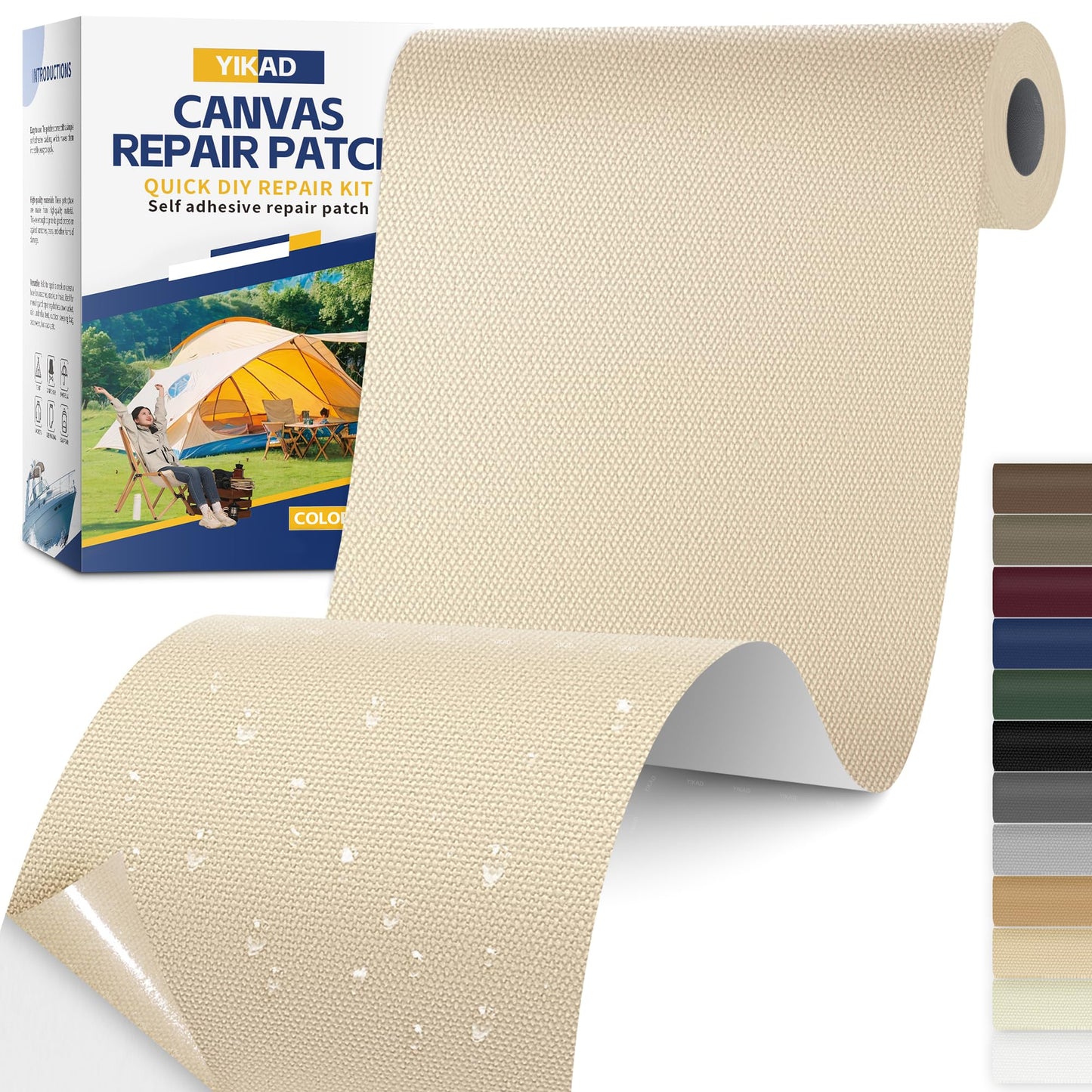 YIKAD Fabric Repair Tape, Self Adhesive Canvas Repair Patch, Waterproof Outdoor Canvas Tape/Patch Kit for Sun Shades Clothing Tent Awnings Boat Cover Couches Light Beige 4x71 inch