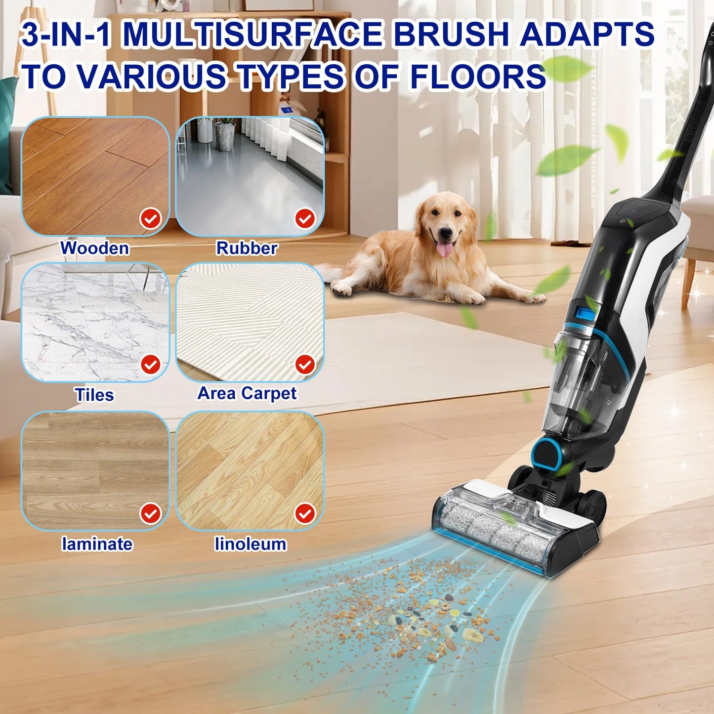 Lemige Brush and Filter Replacement Parts for Bissell CrossWave Max 2554 2590 2593 2596 for HydroSteam Plus 35151 3515 35152 3513 3518 Vacuum, 2 Pack Multi-Surface Brush Rolls 2787 Vacuum Filters 1866