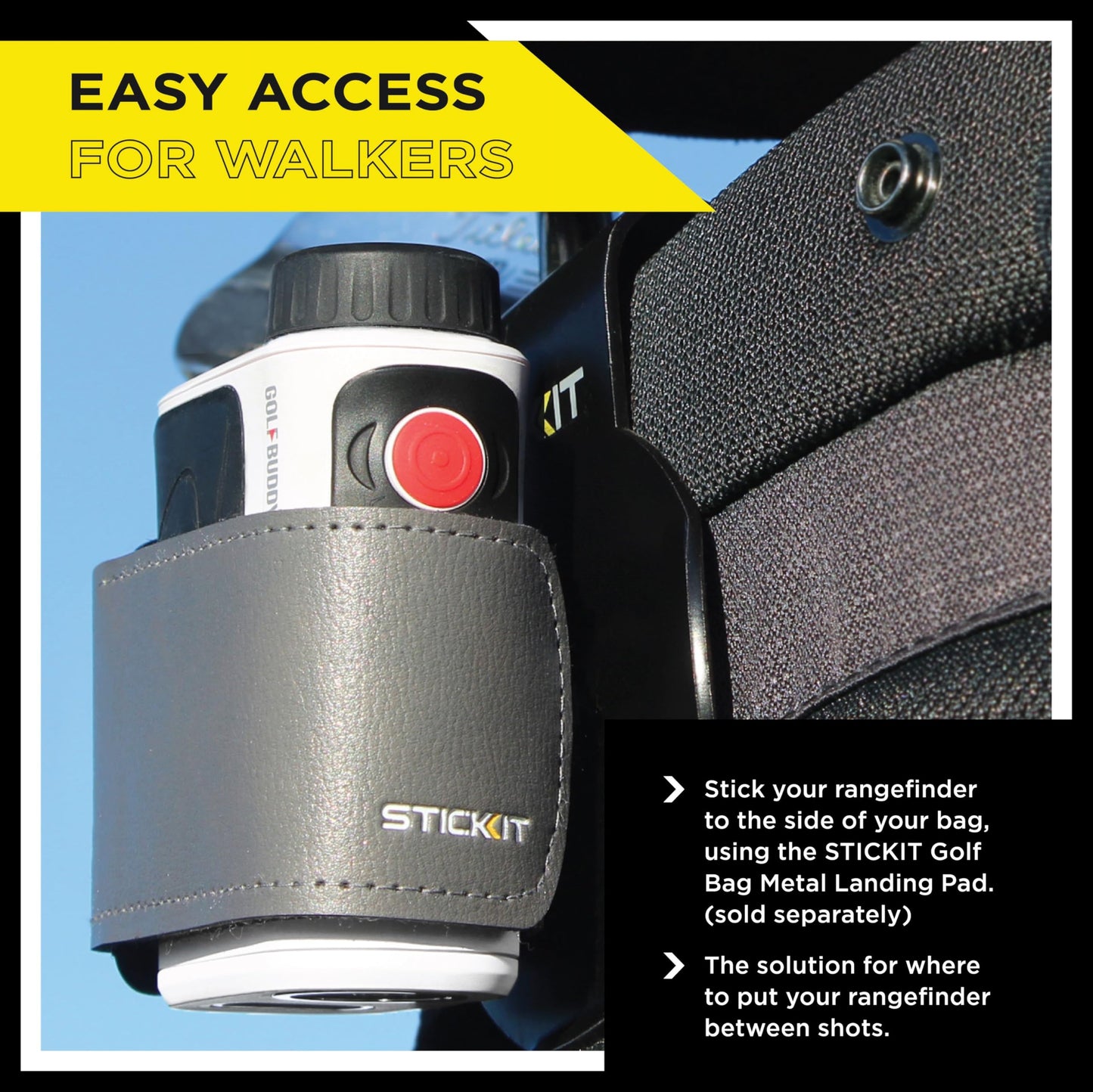 STICKIT Magnetic Rangefinder Strap | Strong Magnet Securely Holds to Golf Carts and Golf Clubs for Easy Access | Slim, Form Fitting, Size Adjustable