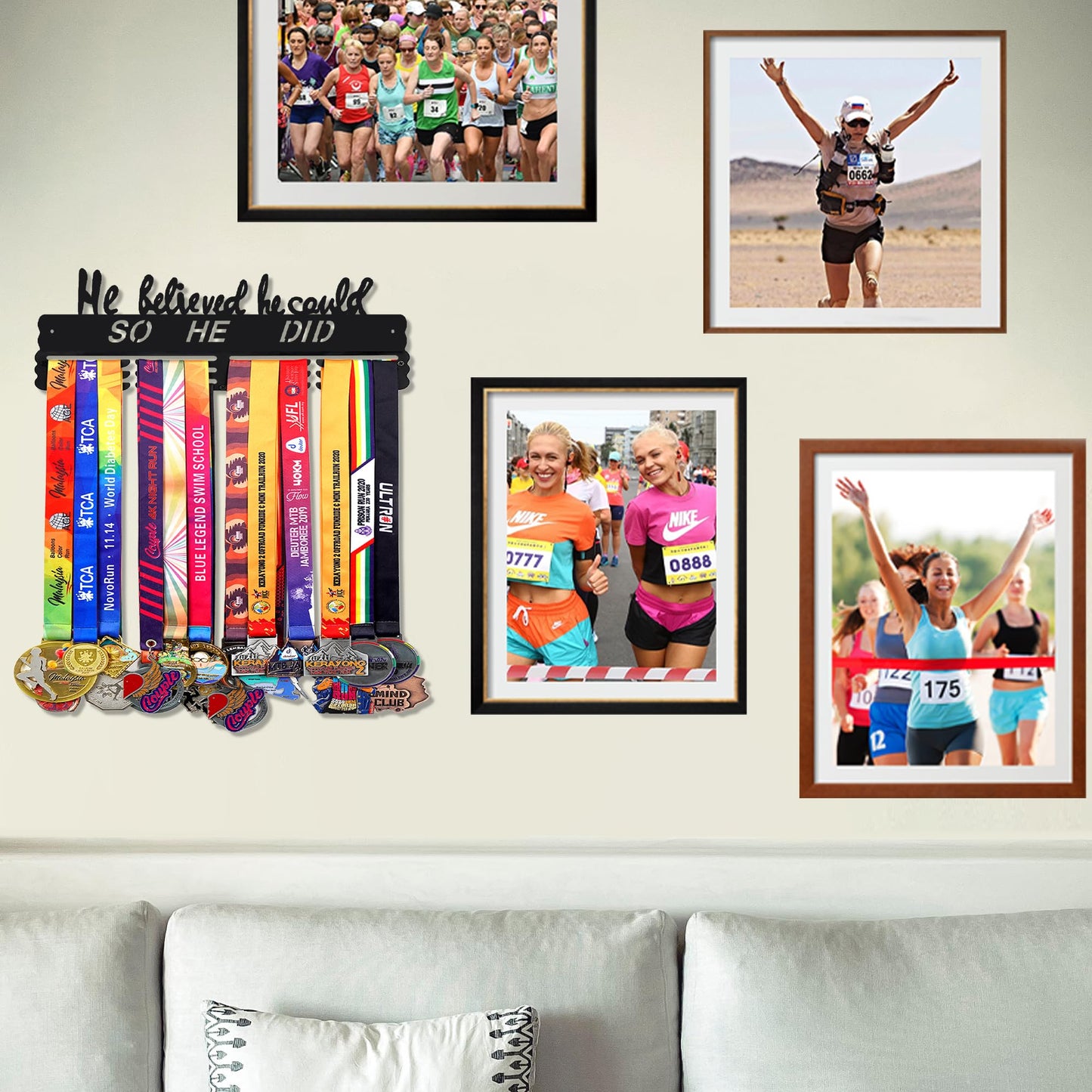 He Believed He Could So He Did Medal Hanger Display for Wall | Holds 60+ Medals | Sturdy Black Steel Sports Medal Holder Rack for Men & Boys | Inspirational Gift for Athletes