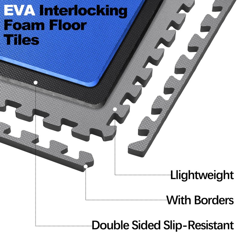 Elevon Puzzle Exercise Gym Flooring Mat, 1/2" Thick EVA Interlocking Foam Tiles Workout Mat for Home Gym, Fitness Equipment, MMA, Gymnastics, 12 Tiles Shock-Absorbing Exercise Mat, Grey (48 Sq Ft)