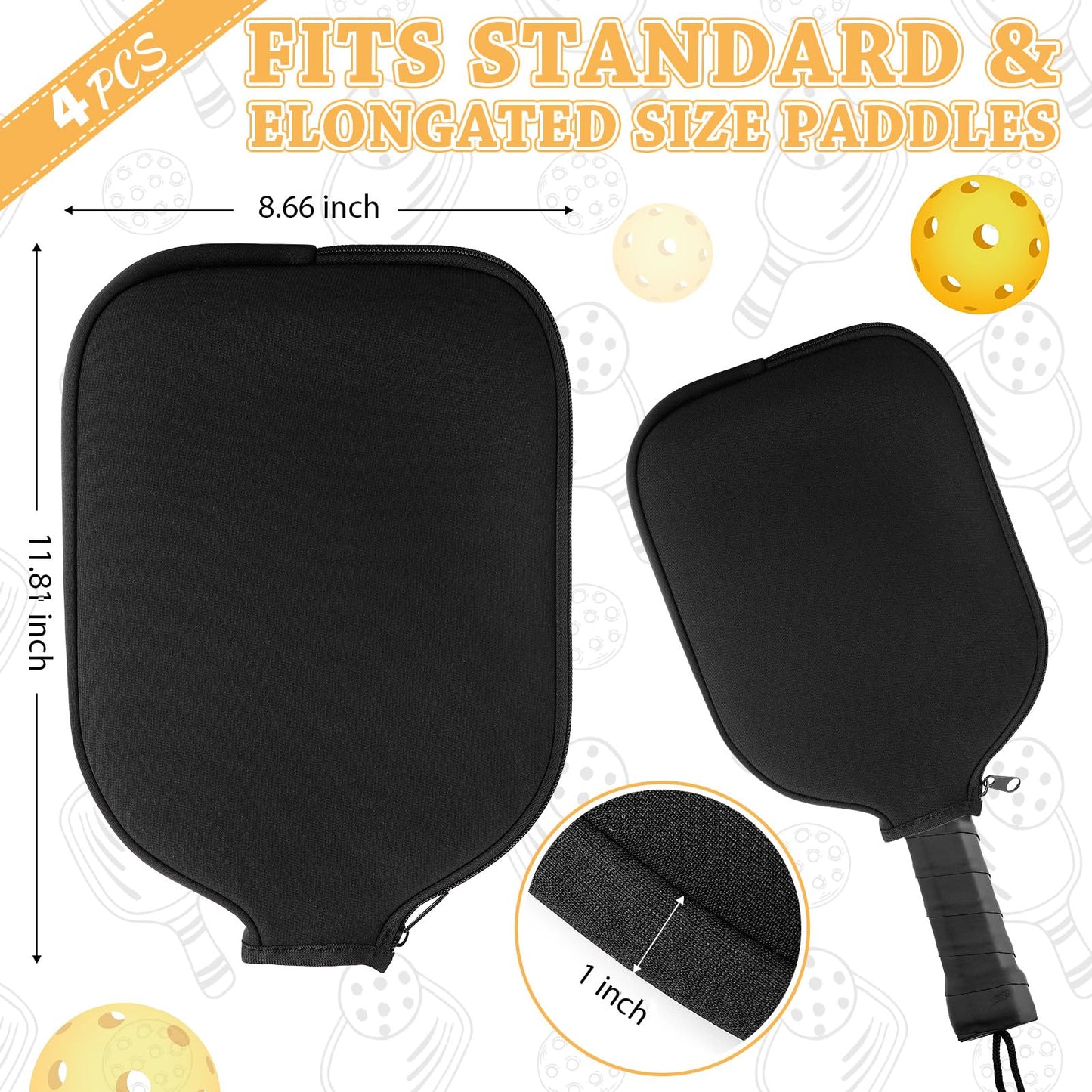 VioraWhite Paddle Cover Compatible with Pickleball Dink Ball Racket Neoprene Cover Universal Accessory Durable Dink Ball Protective Accessory(4 Pcs)