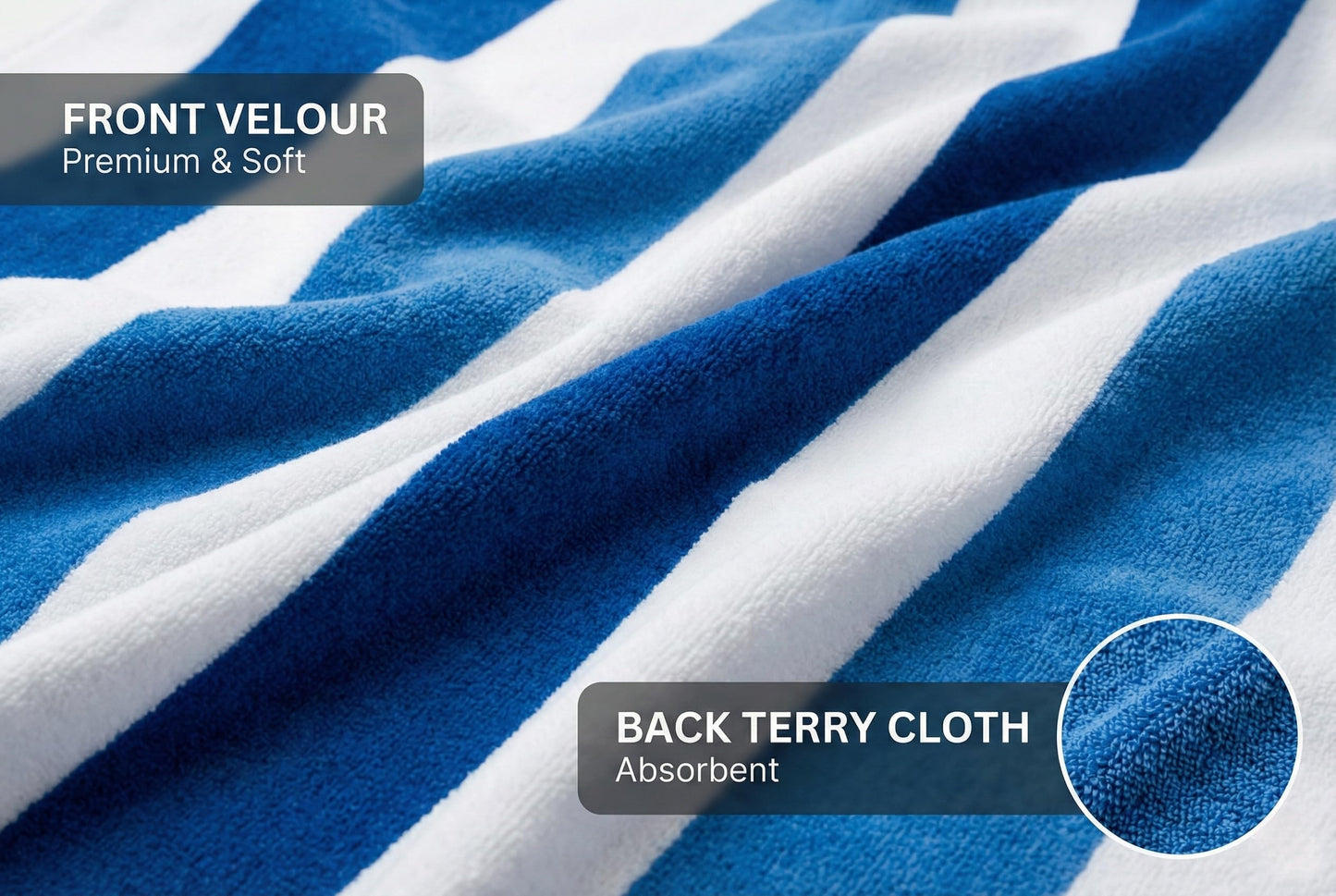 9Threads Velour Cabana Beach Towel 4 Pack, 30” x 60” Soft Plush Cotton Pool Towel, Absorbent Quick Dry Travel Towel for Beach, Pool, Spa (Classic Navy)
