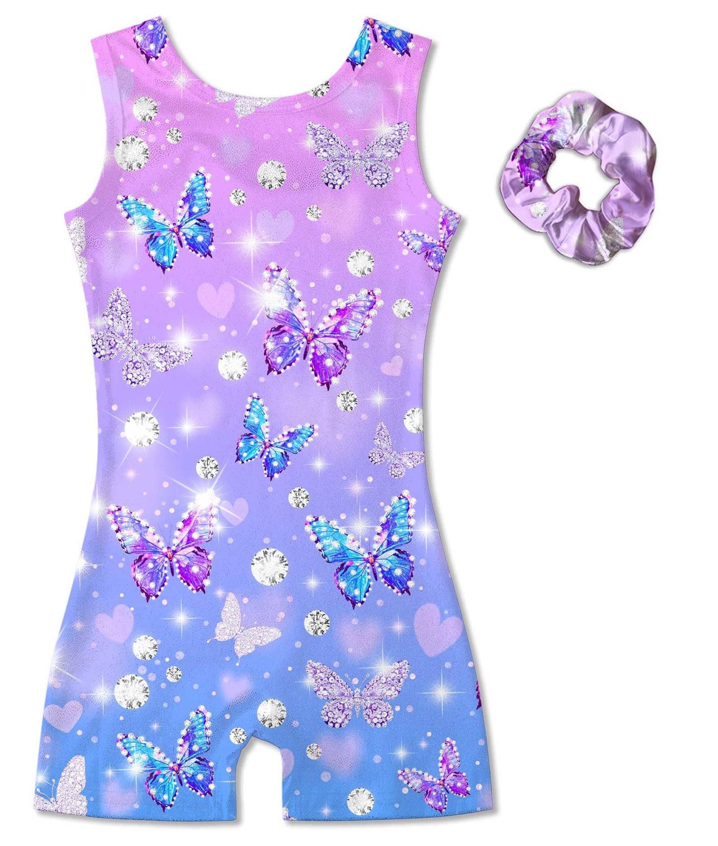 Vogseek 6-7Y Girls Gymnastics Leotards with Hair Scrunchie, Purple Shiny