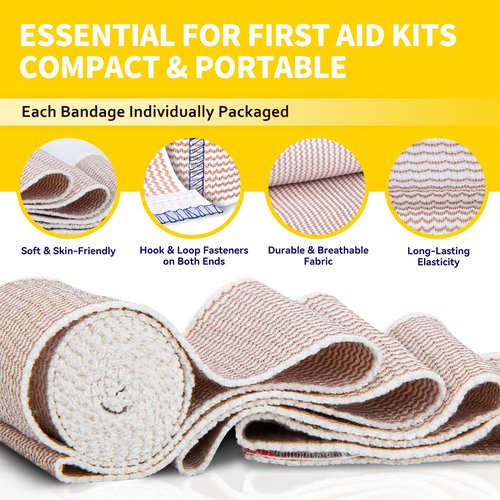 FRESINIDER Premium Elastic Bandage Wrap, 18 Pack 4" Cotton Latex Free Compression Bandage Wrap with Touch Closure at Both Ends, Support & First Aid for Sports, Medical, and Injury Recovery