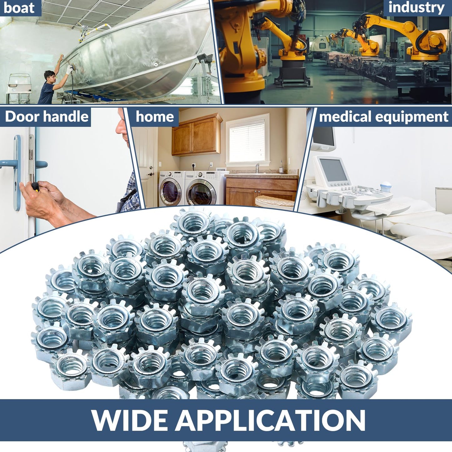 Tandefio 100 Pcs Lock Nut, 1/4"-20 Lock Nuts Zinc Plated Steel Nuts with External Tooth Washer Silver Hardware for Low Load Assemblies