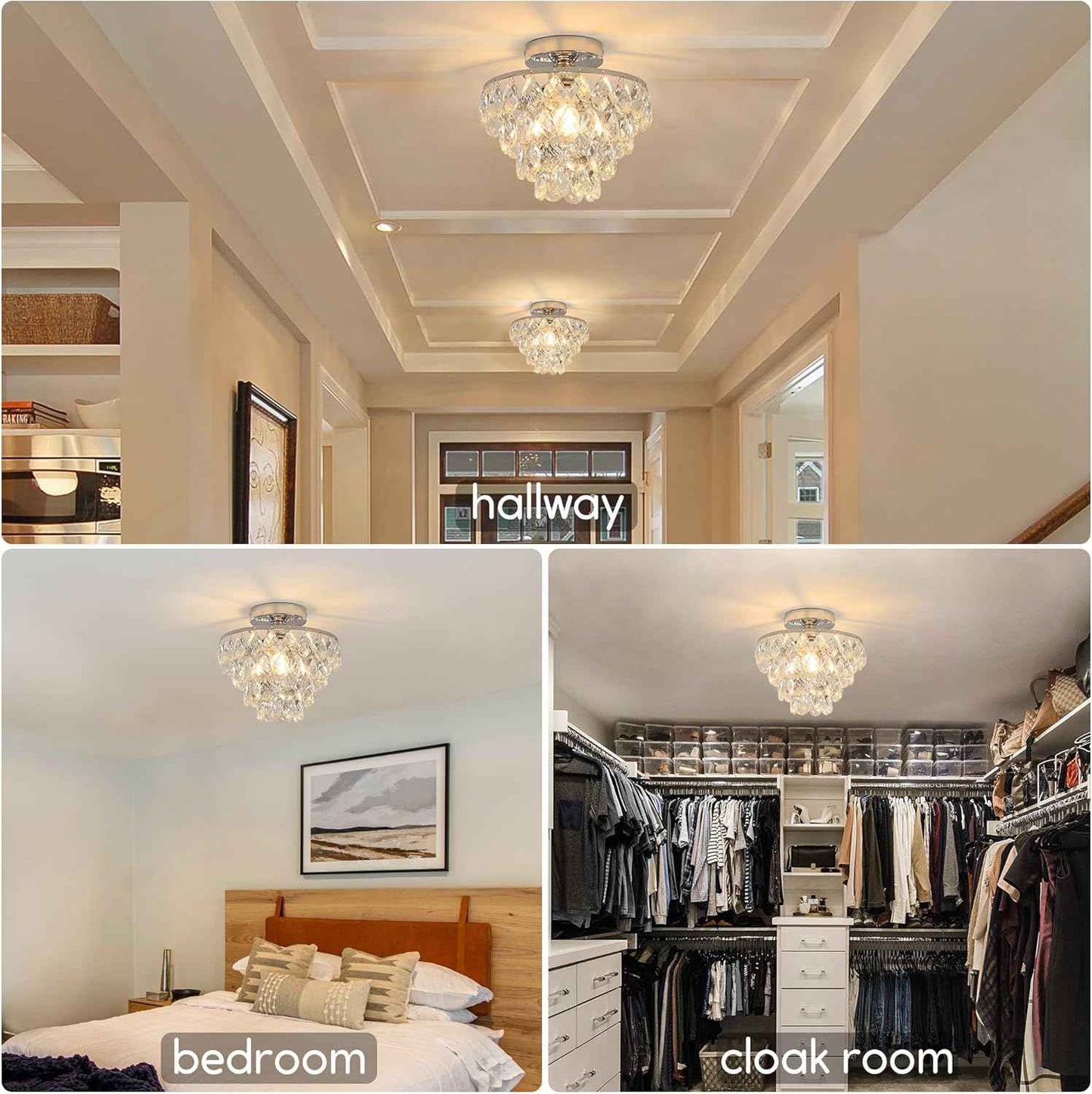 Gold Crystal Mini Chandelier - Modern Flush Mount Ceiling Light for Hallway & Bedroom