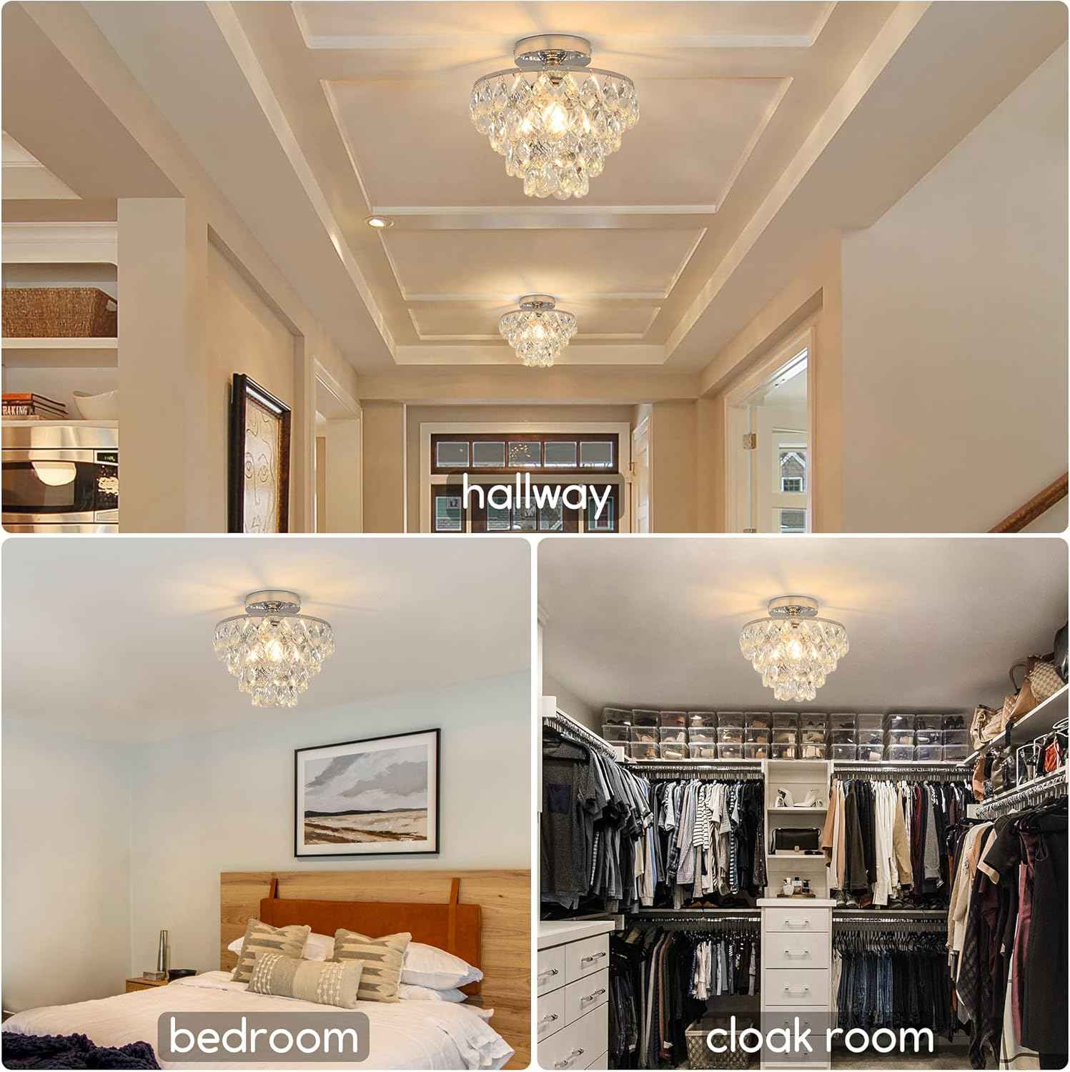 Gold Crystal Mini Chandelier - Modern Flush Mount Ceiling Light for Hallway & Bedroom