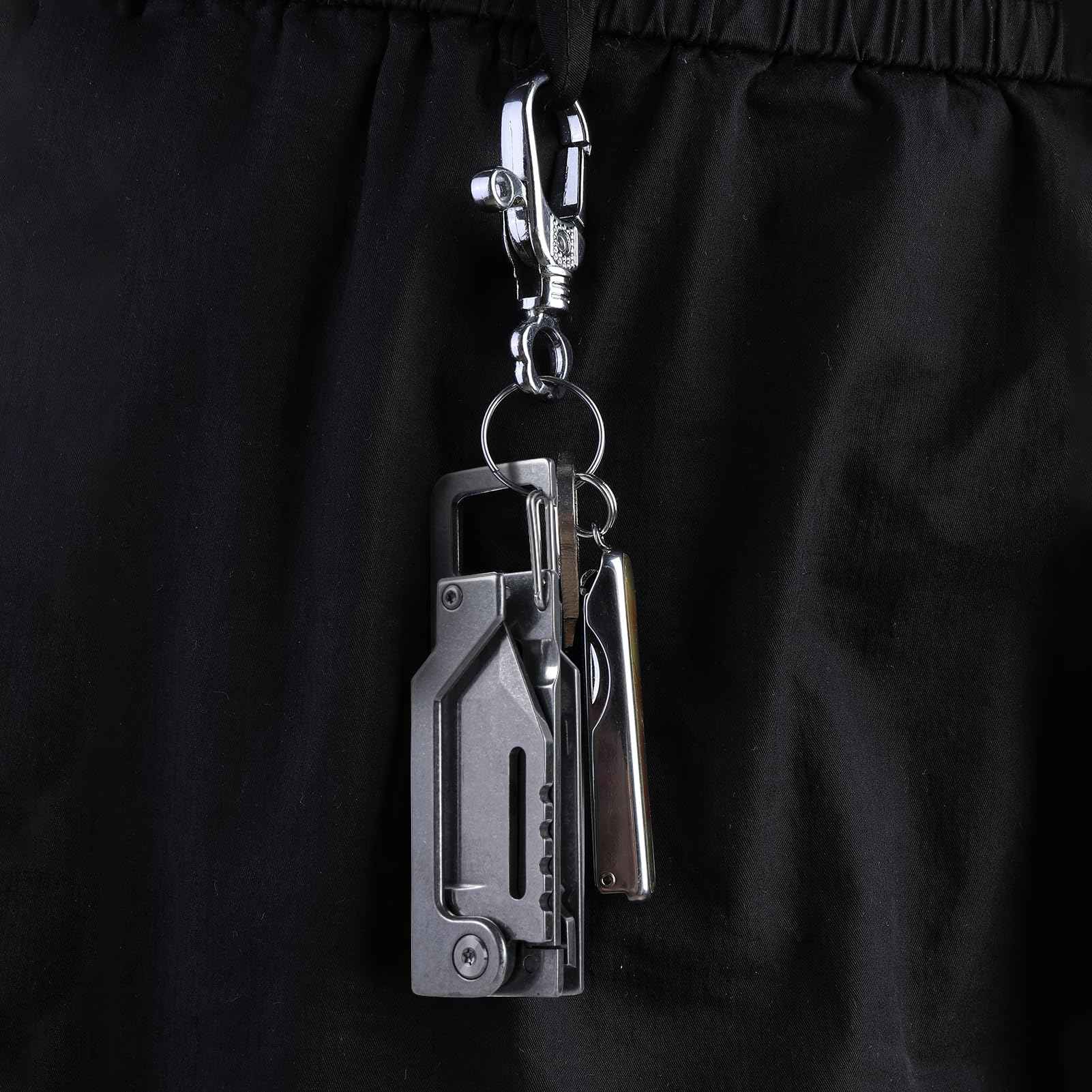 EDCFANS Keychain Multitool Knife, Multi Tools Keychains, Fathers Day Dad Gifts for Men, Tanto Pocket Knives with Clip, Bottle Opener, Box Cutter, Pry Bar, Screwdriver Wrench, EDC Hiking Camping Gear