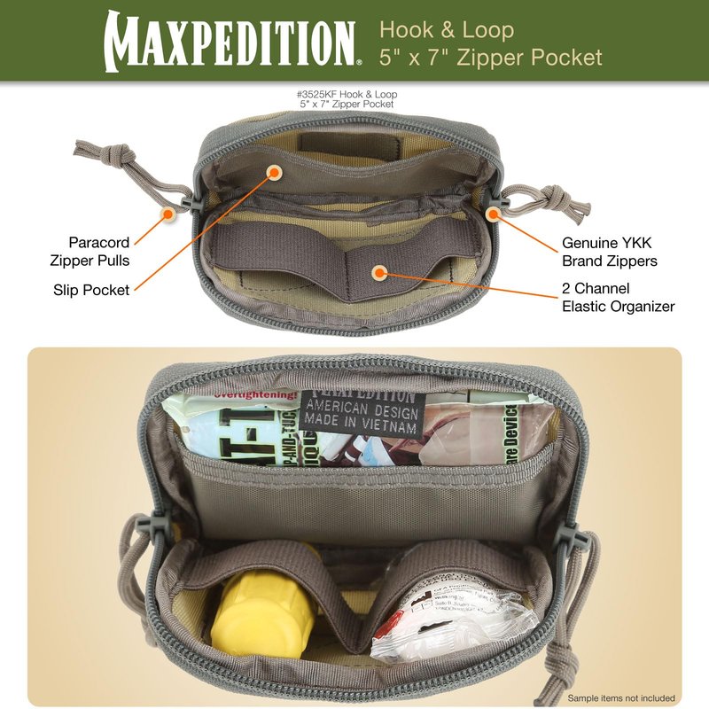 Maxpedition Hook-and-Loop 5-Inch x 7-Inch Zipper Pocket (Khaki-Foliage)