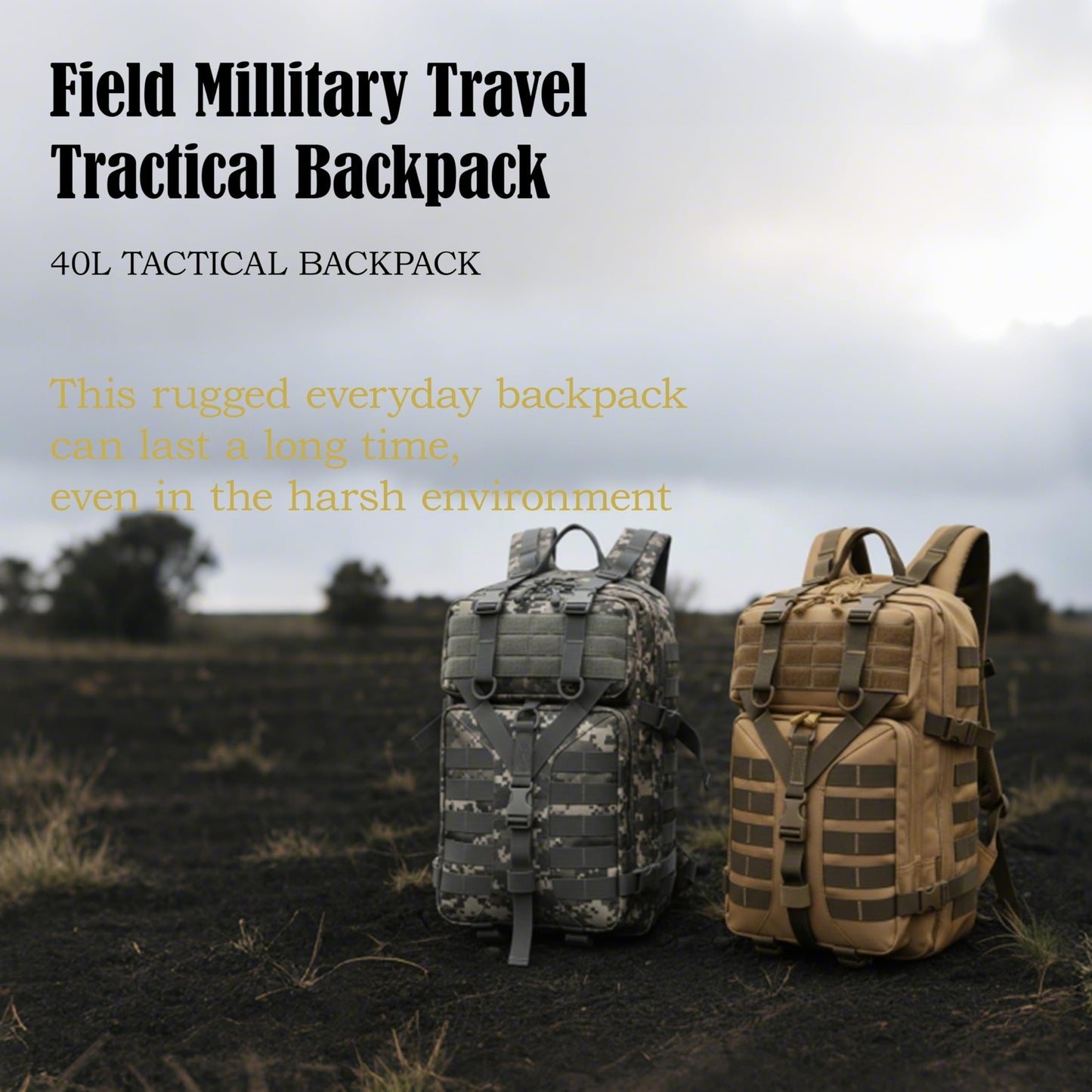 Outdoor Camping & Hiking Backpack – Large Capacity Rucksack for Trekking, Mountain Climbing (khaki)