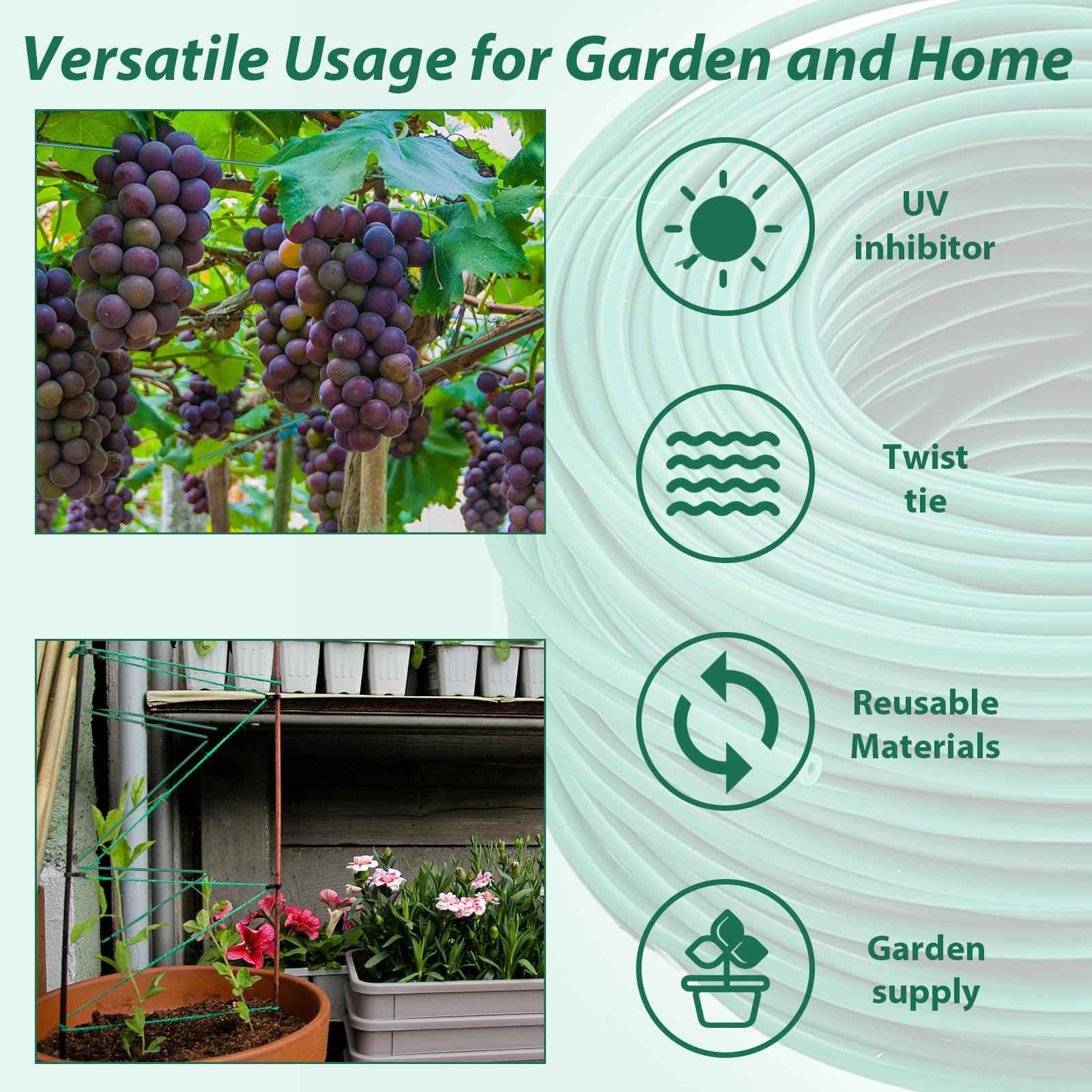 YDSL 100 Feet Soft Tie for Plants, 3 Pack Green Twist Garden Ties Gardening Supplies for Supporting Climbing Plants, Tomatoes, Vegetables, (Diameter - 2.5MM)