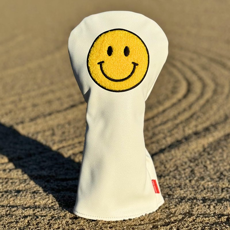 Funny Happy Smile Emoji Driver Headcovers - Smiley Face Club Covers for Golf Clubs, with Rubber Magnet for Secure Positioning and Quick Access, Magnetic Golf Accessories, Madson Golf (White)