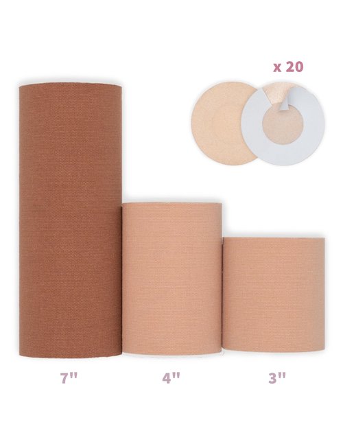 BnDR Tape with Nipple Covers, Extra Wide Chest Binding Tape for FTM Transgender, 7in x 16.5 feet (Espresso)
