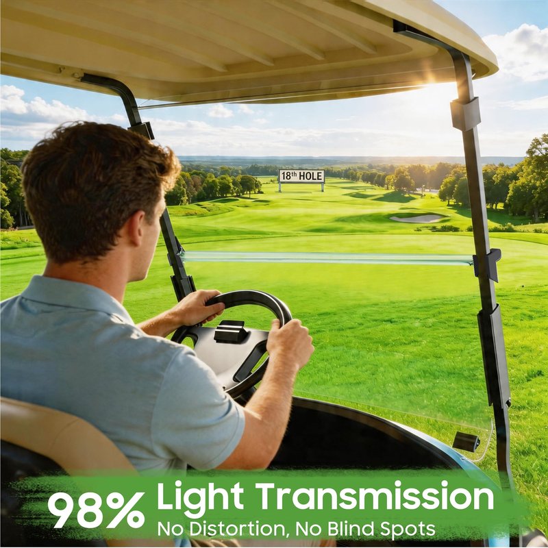 10L0L Golf Cart Windshield for Club Car Precedent 2004-Up, Tempo, 2017-Up Onward, Clear/Tinted Fold Down Club Car Windshield Anti-UV Impact Resistant, HD View, 37.5"W X 33.6"H