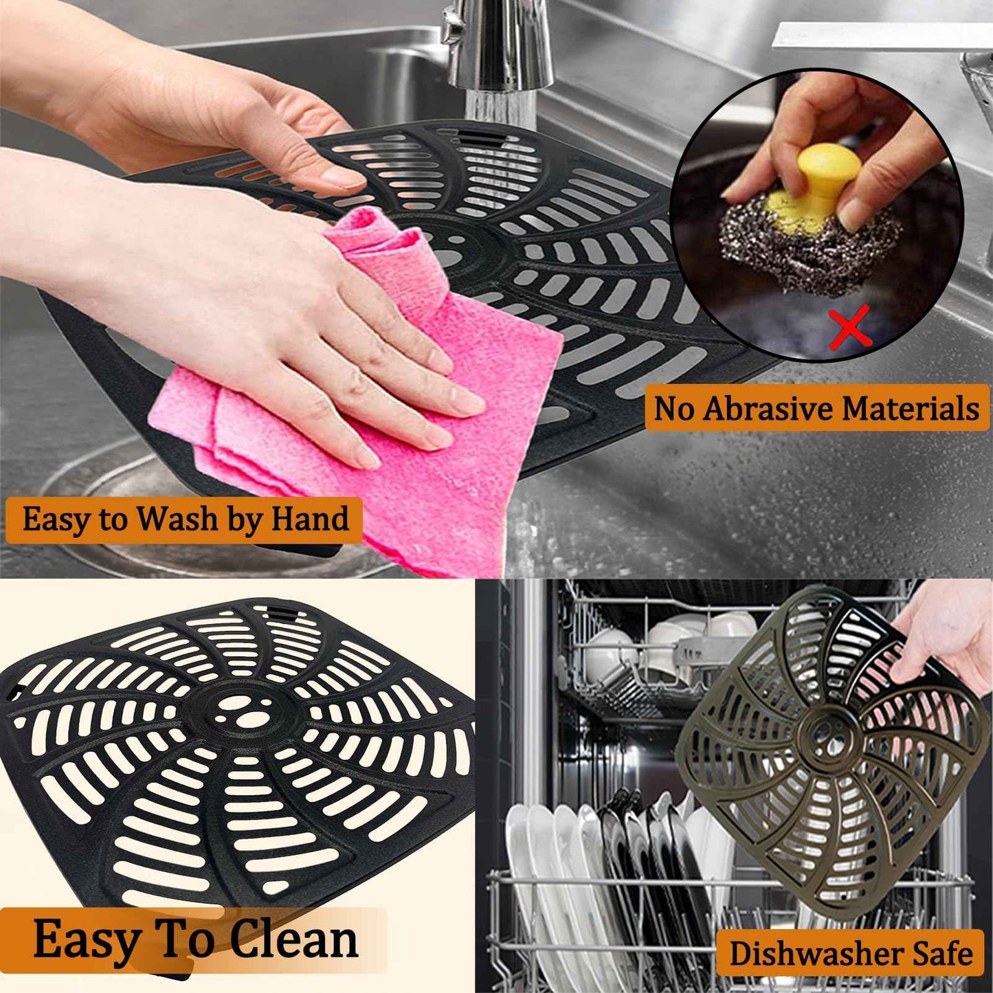 GSZN 8QT Square Air Fryer Grill Plate for Gourmia GAF838 Air Fryers, Upgraded Nonstick Air Fryer Grill Pan Insert Rack Crisper Tray Plate Grate Grid Shelf for Gourmia 8QT Air Fryer, Dishwasher Safe