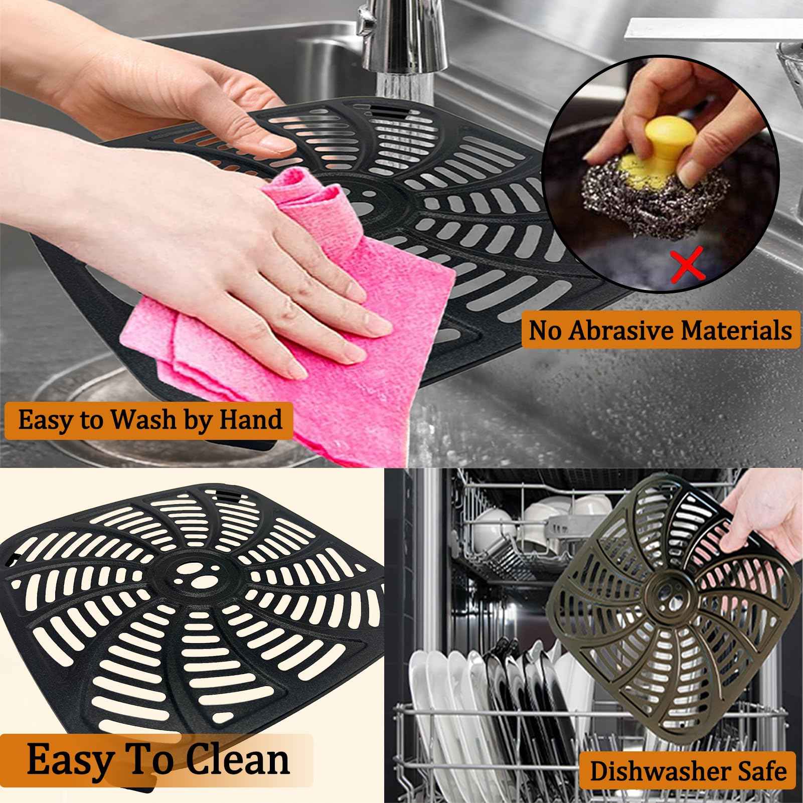 GSZN 8QT Square Air Fryer Grill Plate for Gourmia GAF838 Air Fryers, Upgraded Nonstick Air Fryer Grill Pan Insert Rack Crisper Tray Plate Grate Grid Shelf for Gourmia 8QT Air Fryer, Dishwasher Safe