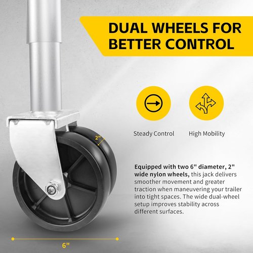 MaxxHaul Trailer Jack - 1500 lbs Capacity, 11-1/2" Lift, Swing-Back Design & Dual 6" Wheels | Bolt-On for Utility & Boat Trailers
