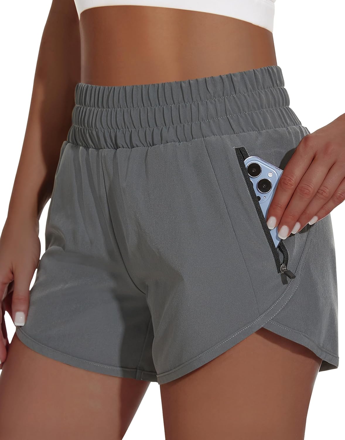 MIVEI Women's High Waisted Athletic Shorts - Quick Dry Tummy Control | 4" Rise with Zipper Pockets