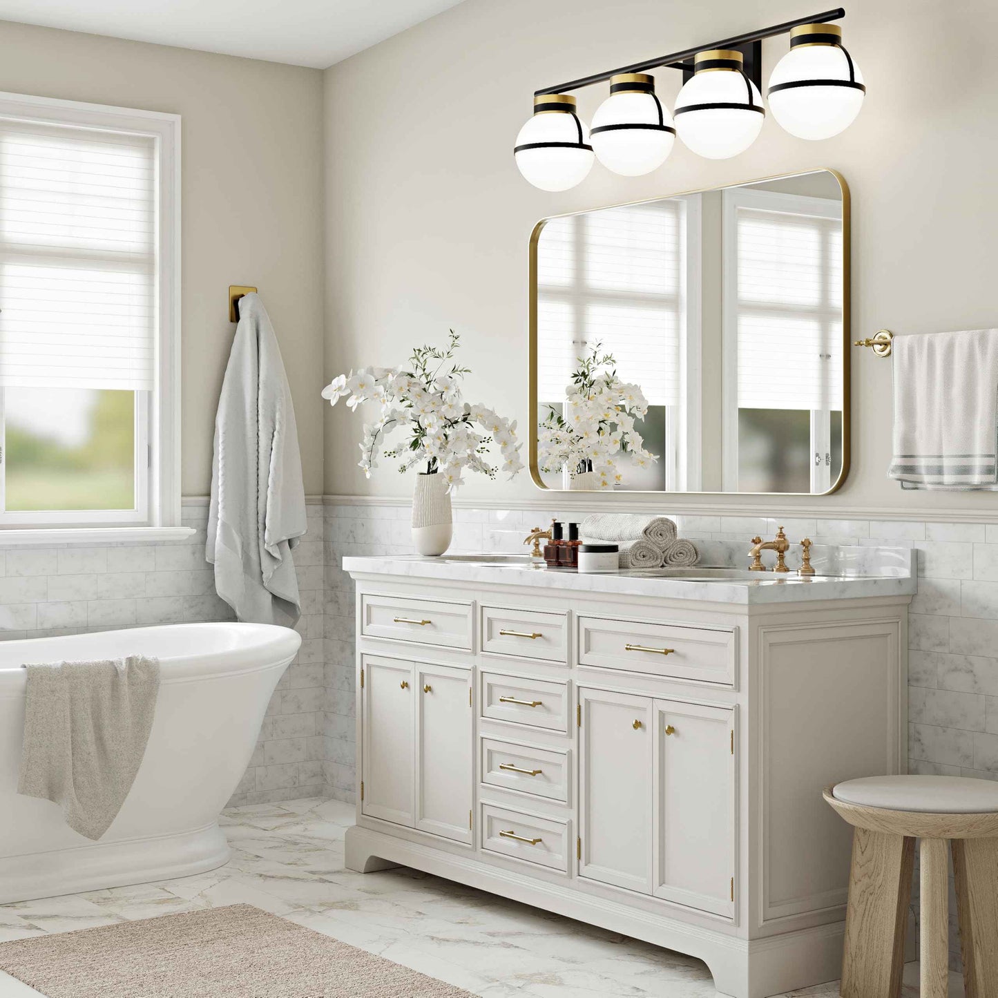 Soraglitium Black Gold Vanity Lights - ETL Certified 4 Light Mid Centery Modern Bathroom Sconces with Milk White Glass Shades (Exclude E26 Bulb)