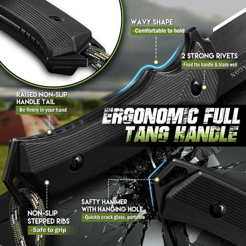 Dragon Creek Fixed Blade Knife - Full Tang Handle Black