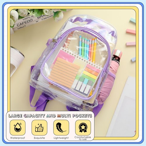 Aliceset 10 Pcs Clear Backpack Bulk Heavy Duty Clear Bookbag Transparent Waterproof Color Back Packs Donation Sports Stadium (16 Inch)
