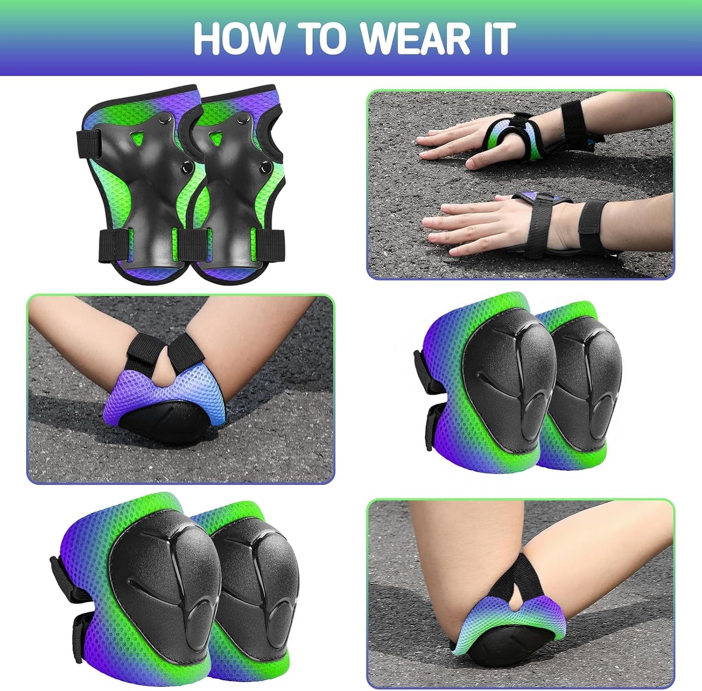 Wemfg Kids Protective Gear Set - 3-in-1 Knee, Elbow Pads & Wrist Guards for Ages 3-14 | Safe Skating & Cycling