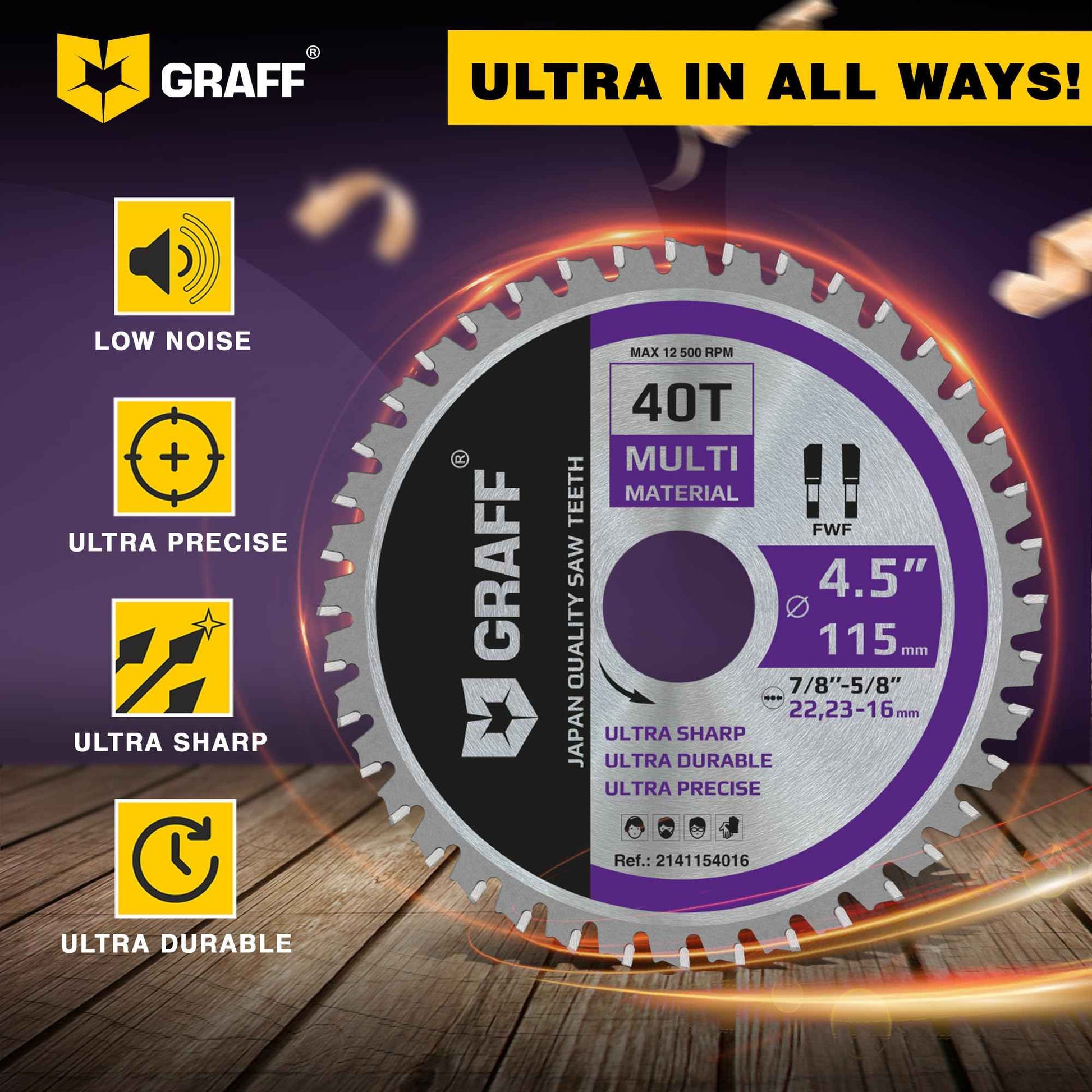 GRAFF 4-1/2 Inch Circular Saw Blade with 7/8-Inch Arbor - 40-Teeth Grinder Saw Blade for Aluminium, Metal, Wood, Plywood, Drywall, Plastic - Wood Cutting Blade for Angle Grinder