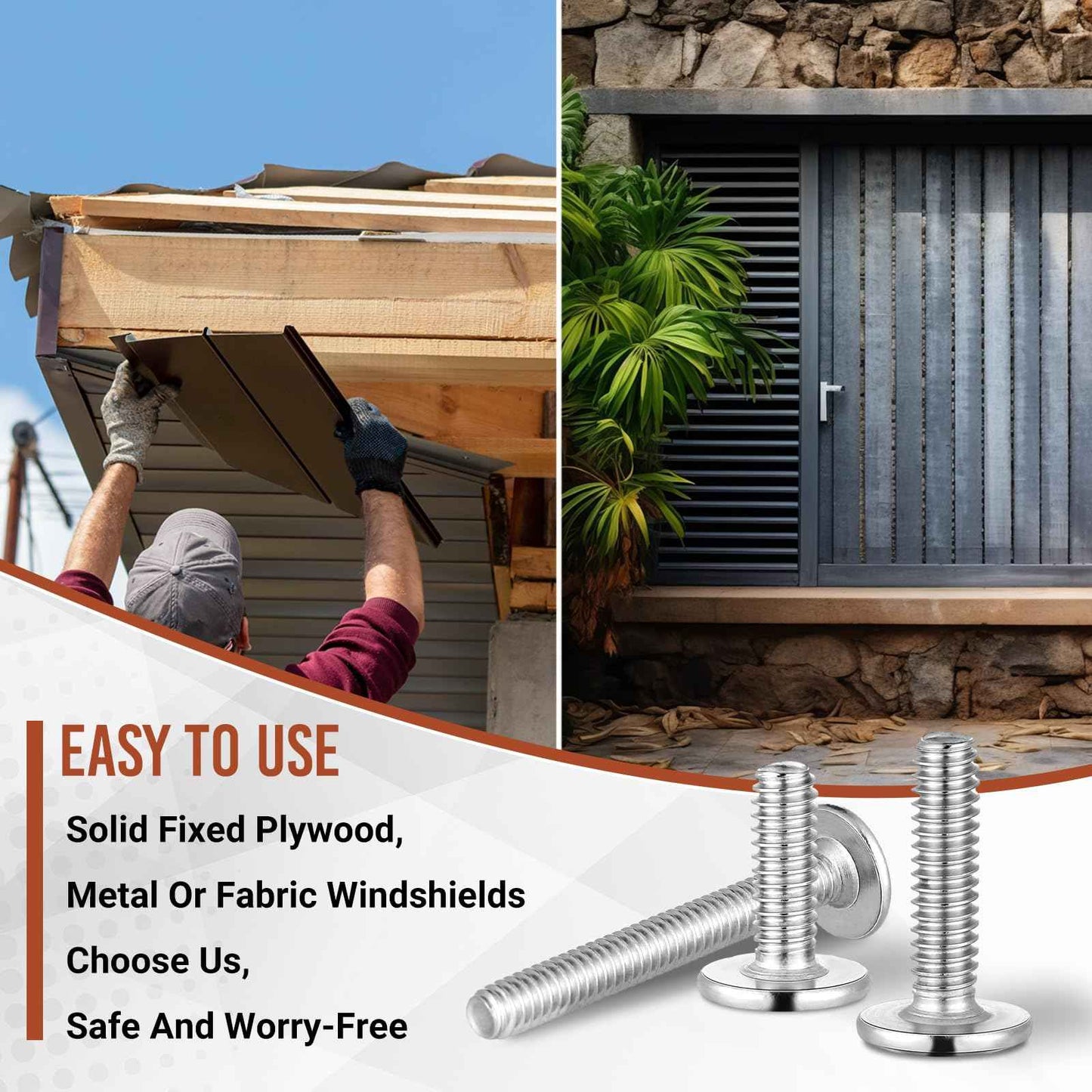 Blulu 100 Pcs 1/4"-20 Hurricane Shutter Bolts, Sidewalk Screws Bolts, 304 Stainless Steel, for Installing Hurricane Panels to Storefronts and Sliding Glass Doors (1/4"-20 x 1)