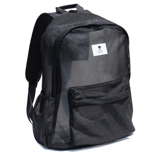 ESVAN Original Print Mesh Backpack Semi-Transparent Sackpack See Through Beach Bag Daypack Multi-Purpose Women Men Unisex (Z White Black Wave)