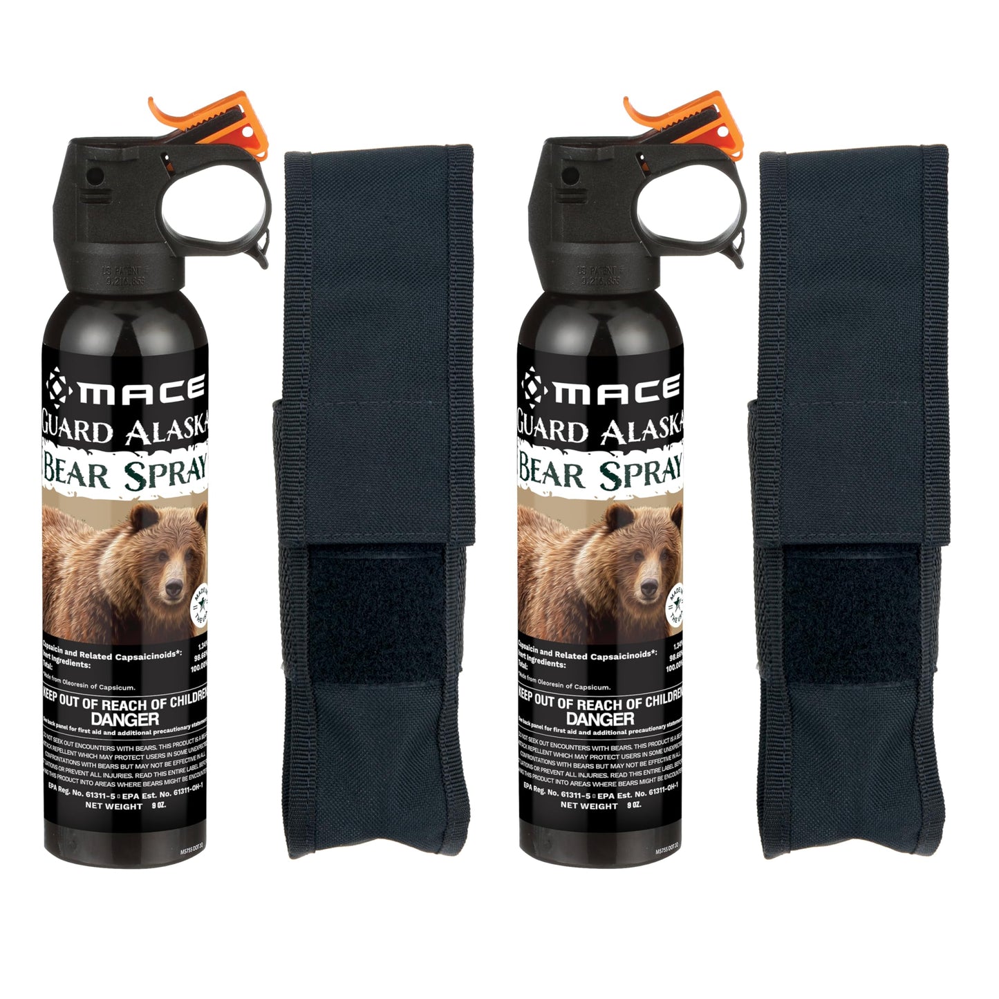 Mace Bear Spray - 2-Pack Guard Alaska Bear Deterrent & Self Defense Spray with Spray Holster, 9 oz, 20ft Effective Range Up to 40ft, Max Strength 20% OC, Great for Hiking, Camping, Hunting