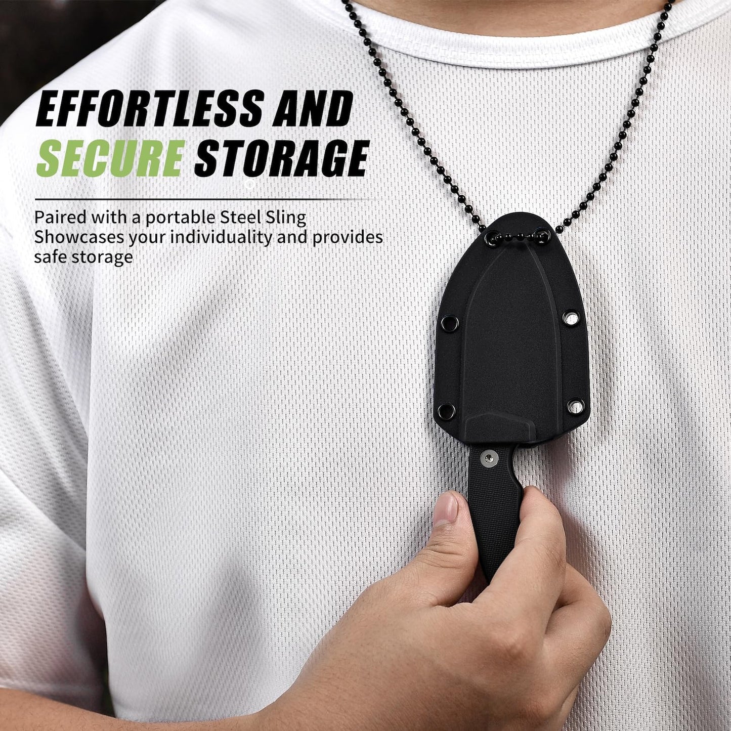 SPITZKANTE P-DA Neck Knife with Sheath and Necklace, EDC Fixed Blade Knife with 2.8" 5Cr14MoV Stainless Steel, Black Handle for Outdoor Use