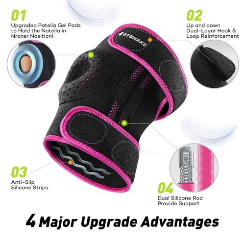 LETSHAKE Knee Brace for Women & Men, Knee Pain Relief with 1.5X Springs Side Stabilizers & Patella Gel Pads Maximum Knee Support Brace for Arthritis Pain, Meniscus Tear, Mountain Climbing, Workouts (Rose, Large)