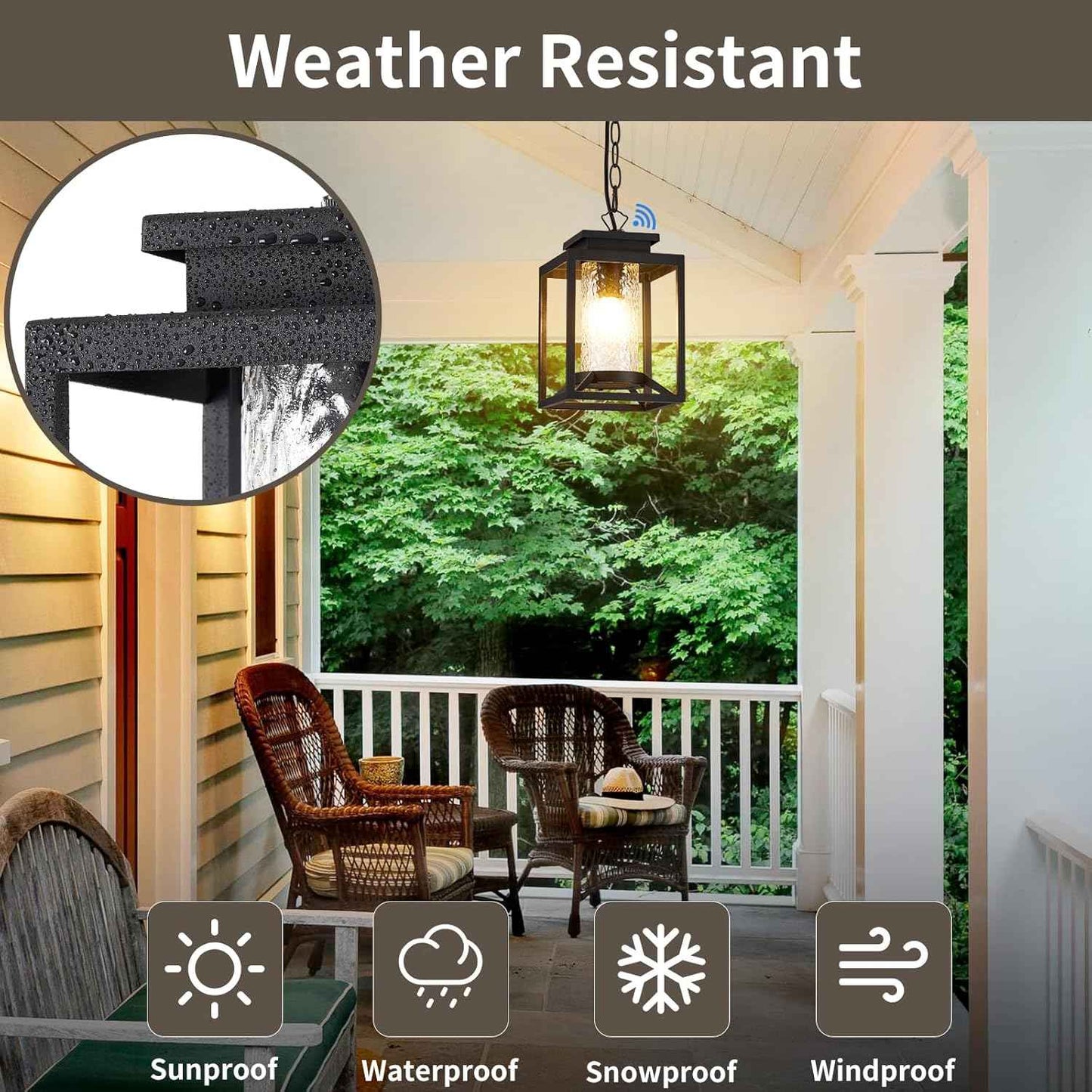 Modern Black Outdoor Pendant Light - 1-Light Hanging Lantern for Porch & Gazebo