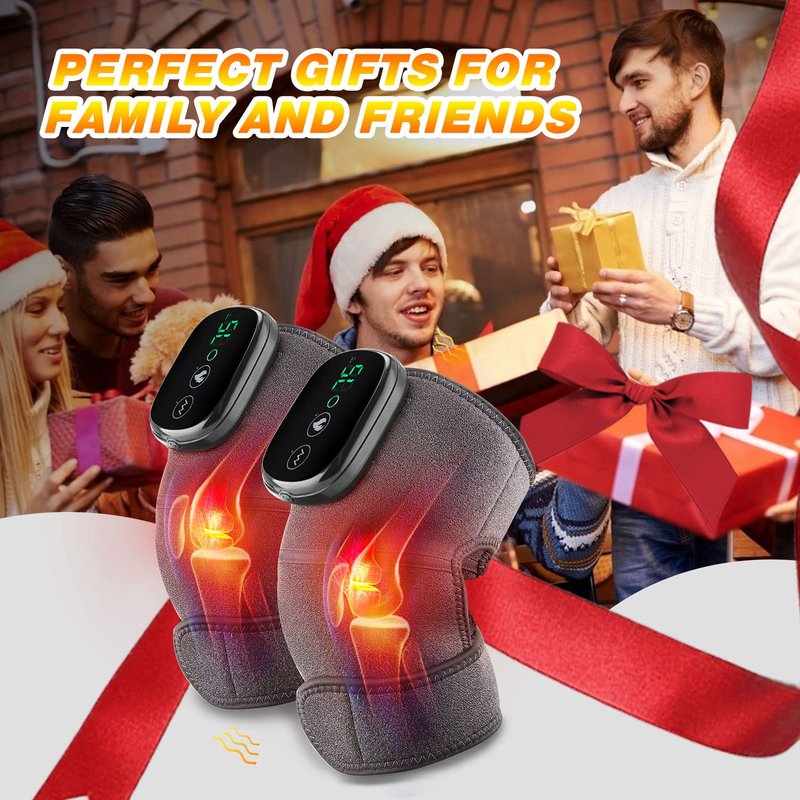 MOAJAZA Heated Knee Massager Shoulder Heating Pads Elbow Brace 3 in 1 with Vibration, Cordless Rechargeable Heating Knee Warmers Wrap for Shoulder Elbow Knee Stress Relief 2 Packs