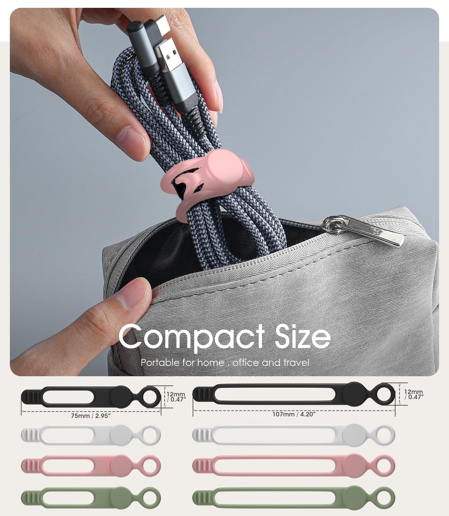 Nearockle Silicone Cable Ties Cord Organizer for Cable Management, 24Pcs 3" and 4.5" Reusable Cable Organizer Electronic Accessories for Home, Office, Kitchen, School, Travel (Multi)