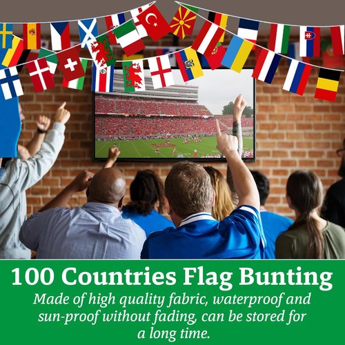 100 Countries String Flag Banner Set - 82Ft Durable Mini Polyester Flags for Party & Event Decor