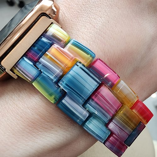 DSAAplus Compatible with Fitbit Versa/Sense/Versa3 Bands, Resin Fashion Smartwatch Replacement Wristband Strap for Women Men (H rainbow)