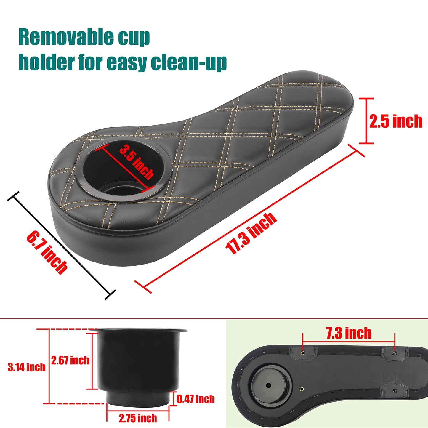 NOKINS Golf Cart Armrest with Cup Holder for EZGO/Club Car/Yamaha & Most Golf Cart,Stainless Steel Support Frame Sturdy Without Tilting No Drilling,Fit 1" Square Tube Frame (Diamond Black)