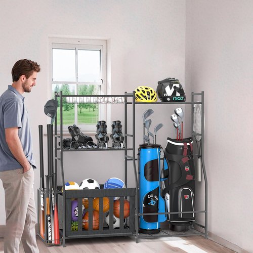 Ultrawall Sports Equipment Organizer Golf Bag Holder for Garage, Ball Storage Rack, Golf Bag Stand, Kids Toy Storage for Indoor/Outdoor