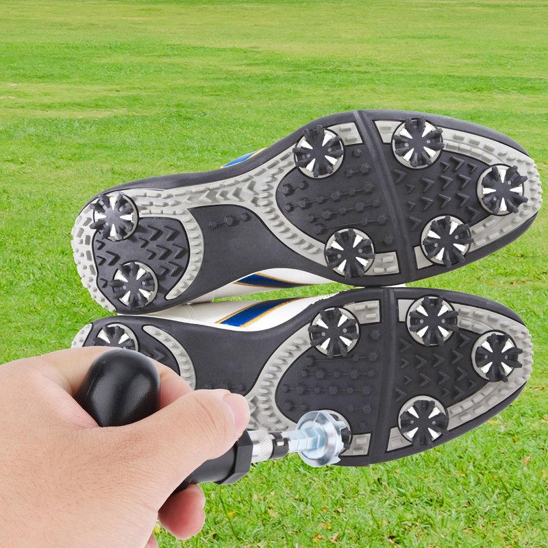 Golf Shoe Spike Wrench, Iron & Plastic Handle Universal Ratchet Action Spike Remover Golf Cleat Adjustment Tool for Easy Cleat Replacement